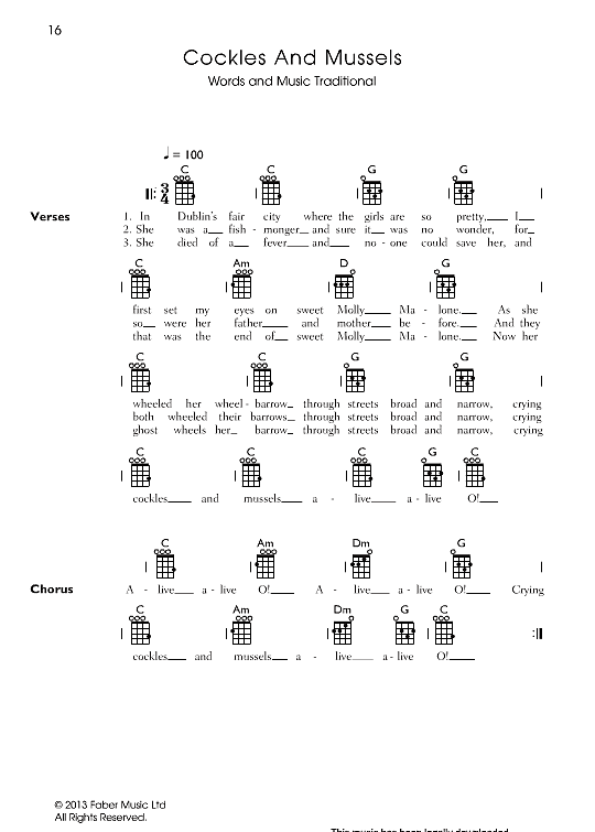 Cockles And Mussels Ukulele Chord Songbook PDF Noten von Traditional