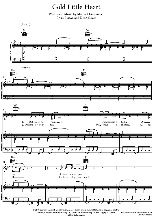 Cold Little Heart Klavier, Gesang & Gitarre PDF Noten von Michael