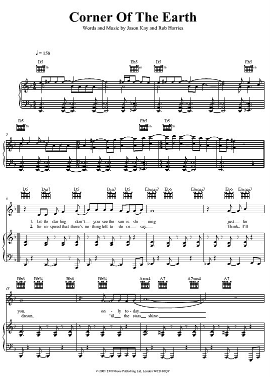 Corner Of The Earth Klavier, Gesang & Gitarre PDF Noten von