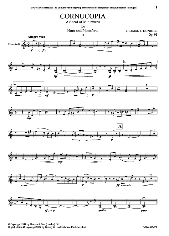 cornucopia a sheaf of miniatures for horn and pianoforte ii klavier & melodieinstr. thomas f. dunhill