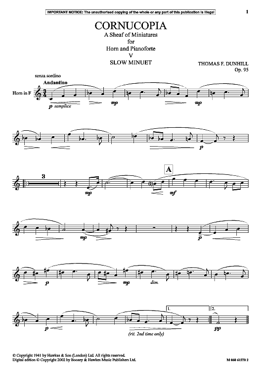 cornucopia a sheaf of miniatures for horn and pianoforte v klavier & melodieinstr. thomas f. dunhill