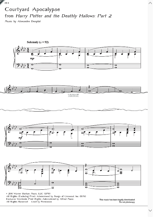 Courtyard Apocalypse from Harry Potter And The Deathly Hallows Part 2 Klavier Solo PDF Noten