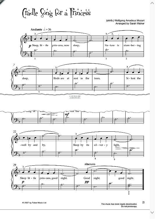 Cradle Song For A Princess Klavier Solo PDF Noten von Wolfgang