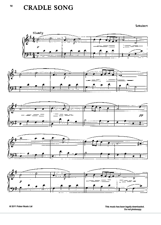 Cradle Song Klavier Solo PDF Noten von Franz Schubert in G Dur fbd