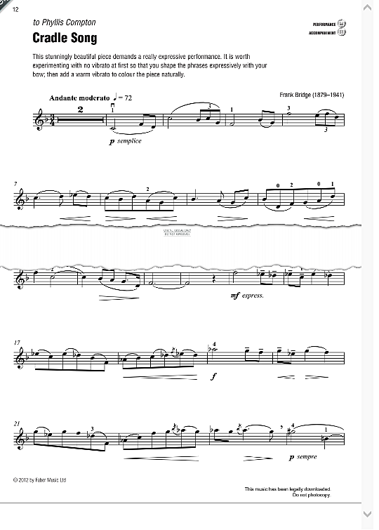 Cradle Song Klavier & Melodieinstr. PDF Noten von Frank Bridge in F Dur fbd50785