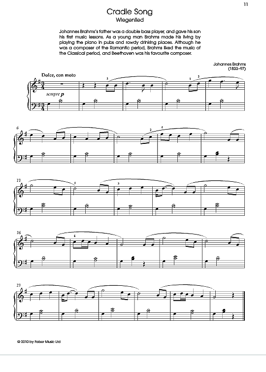 Cradle Song Wiegenlied Klavier Solo PDF Noten von Johannes Brahms in