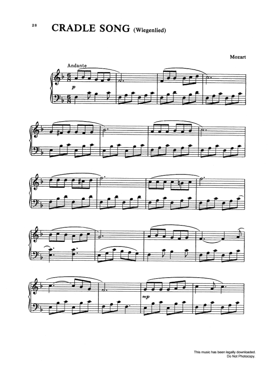 Cradle Song Wiegenlied Klavier Solo PDF Noten von Wolfgang Amadeus