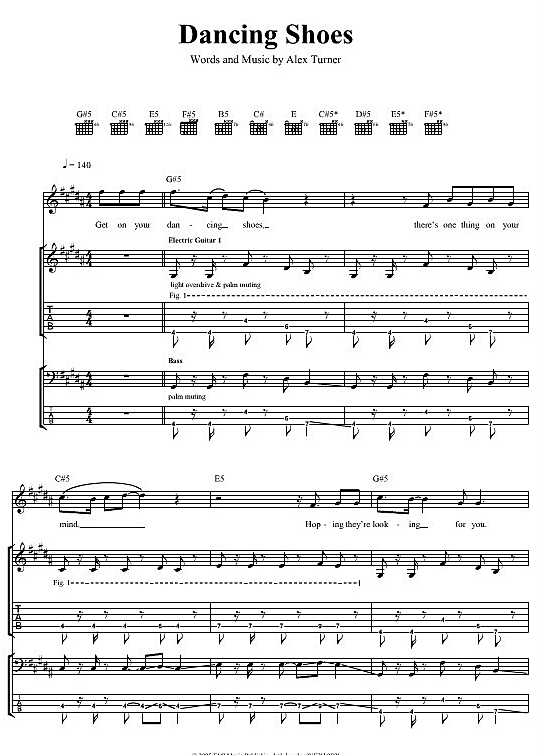 Dancing Shoes Gitarre TAB PDF Noten von Arctic Monkeys in Gm fbd1342