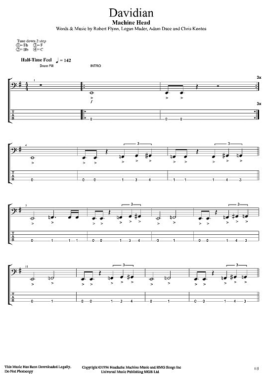 Davidian Bass Tab PDF Noten von Machine Head in fbd10917