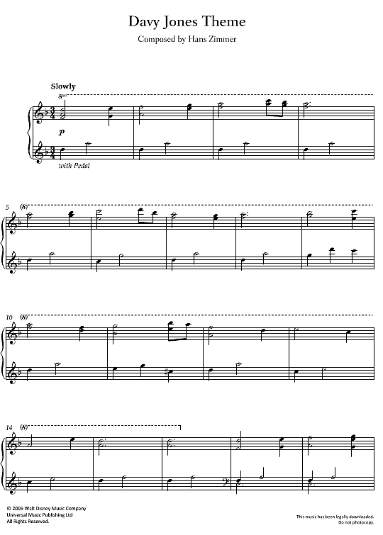 Davy Jones Theme Klavier Solo PDF Noten von Hans Zimmer in F Dur