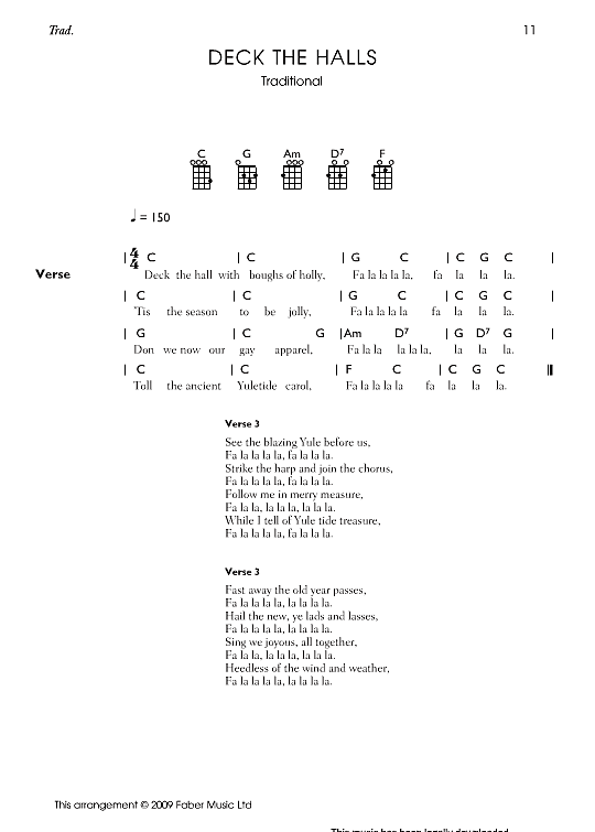 Deck The Hall Ukulele Chord Songbook PDF Noten von Traditional in C