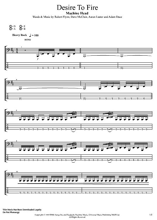Desire To Fire Bass Tab PDF Noten von Machine Head in H Moll fbd13777