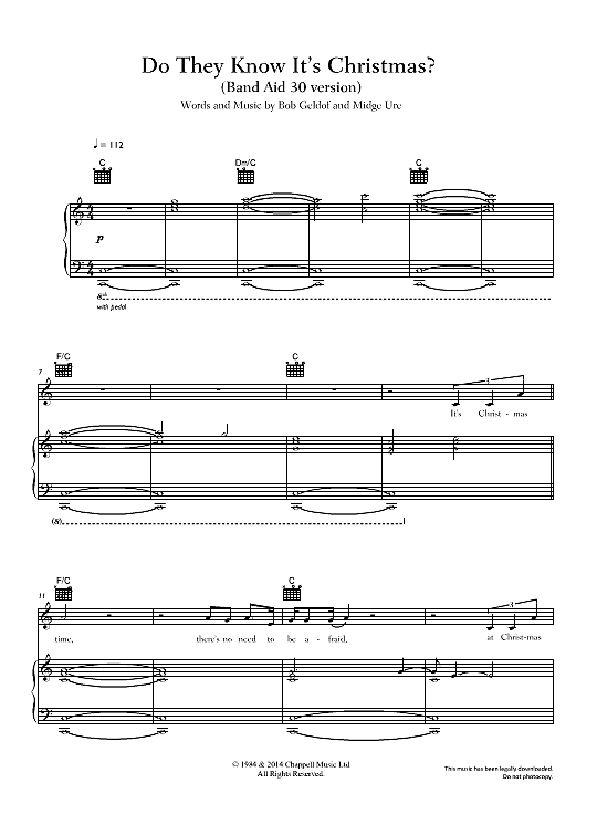Do They Know It s Christmas? Band Aid 30 version Klavier, Gesang & Gitarre PDF Noten von Band Aid