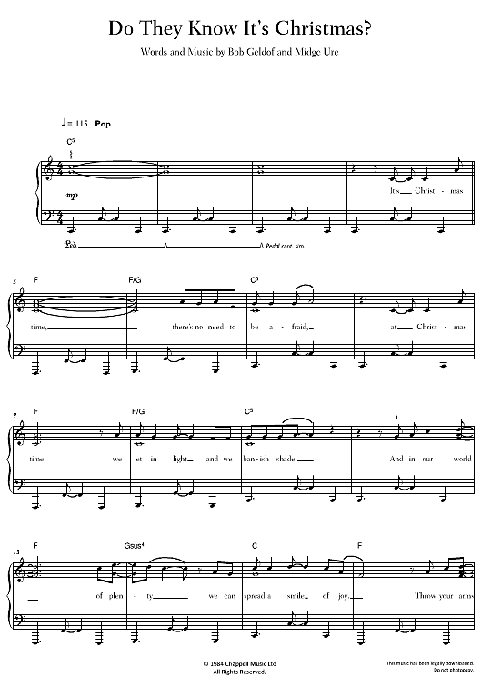 Do They Know It s Christmas? Klavier einfach PDF Noten von Band Aid