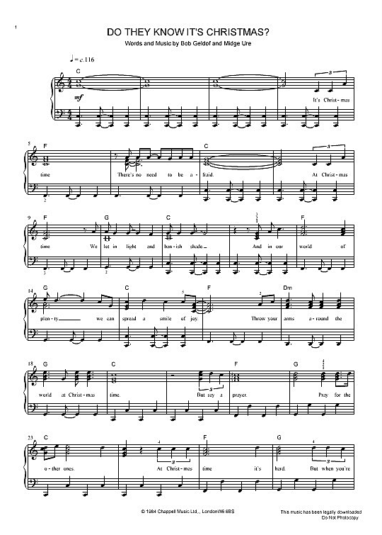 Do They Know It s Christmas? Klavier Solo PDF Noten von Bob Geldof in