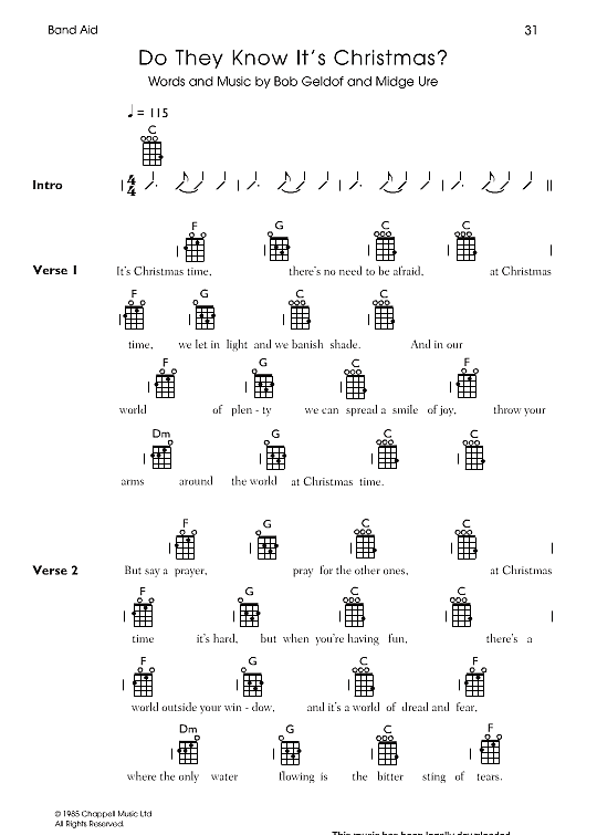 Do They Know It s Christmas? Ukulele Chord Songbook PDF Noten von