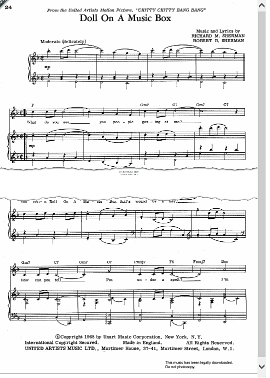 Doll On A Music Box from Chitty Chitty Bang Bang Klavier, Gesang