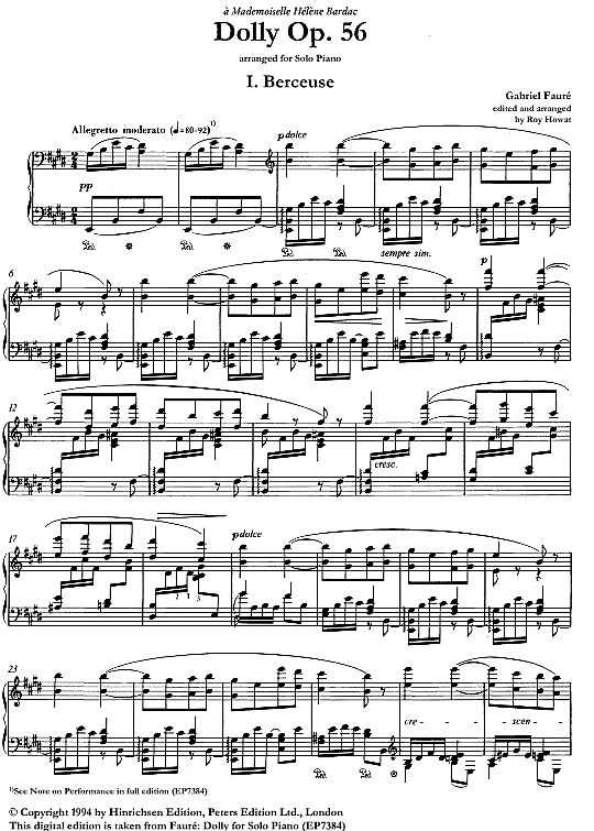 dolly suite op.56, berceuse klavier solo gabriel faure