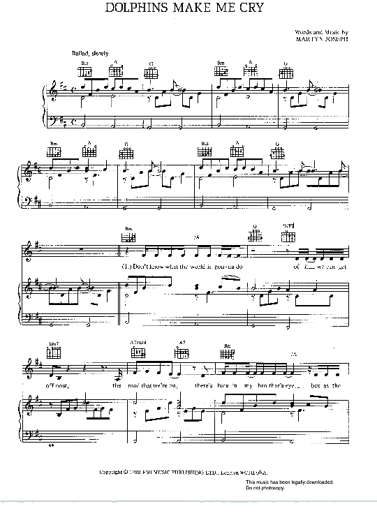 Dolphins Make Me Cry Klavier, Gesang & Gitarre PDF Noten von Martyn