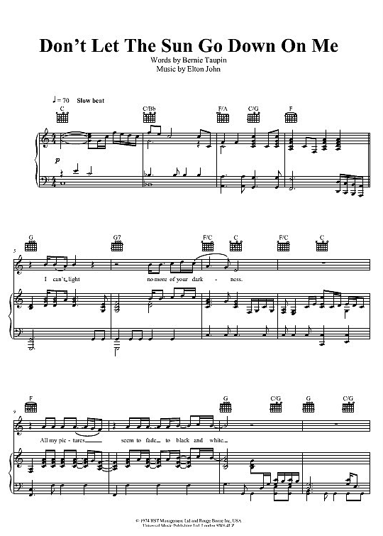 Don T Let The Sun Go Down On Me übersetzung Don t Let The Sun Go Down On Me Klavier, Gesang & Gitarre - PDF Noten