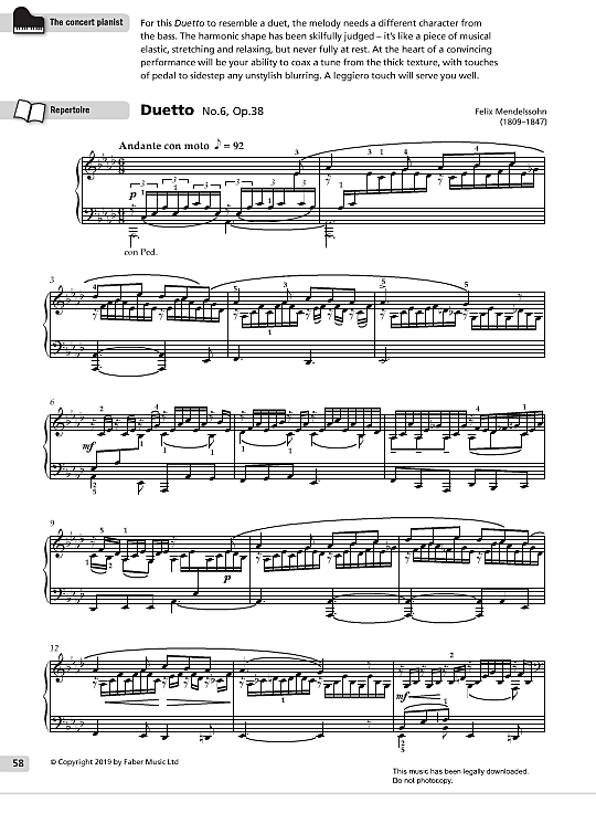 duetto no.6, op.38 klavier solo felix mendelssohn