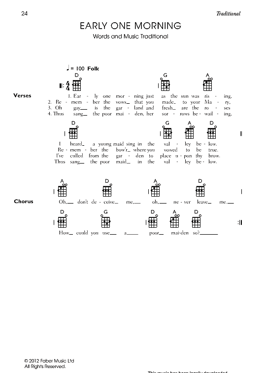 Early One Morning Ukulele Chord Songbook PDF Noten von Traditional in