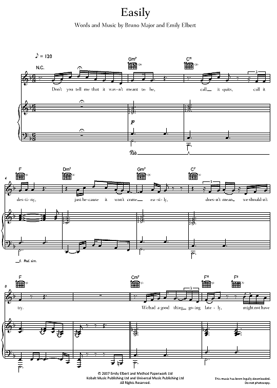 Easily Klavier, Gesang & Gitarre PDF Noten von Bruno Major in F Dur