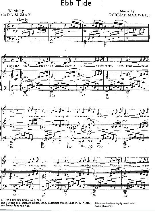 Ebb Tide Klavier, Gesang & Gitarre PDF Noten von The Platters in C