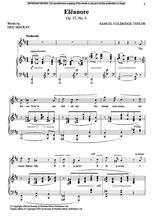 eleanore, op. 37, no. 6 klavier & gesang samuel coleridge taylor
