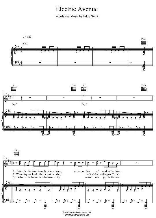 Electric Avenue Klavier, Gesang & Gitarre PDF Noten von Eddy Grant in