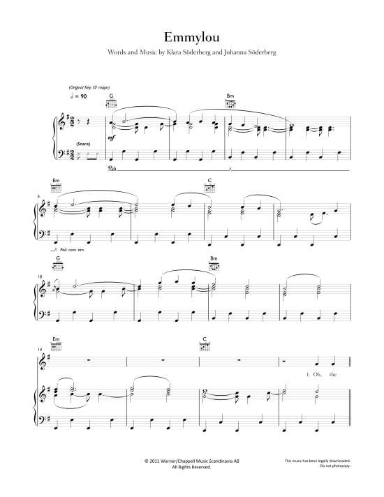 Emmylou Klavier, Gesang & Gitarre PDF Noten von First Aid Kit in