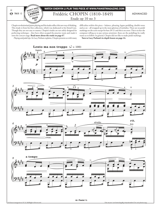 etude, op.10 no.3 klavier solo frederic chopin