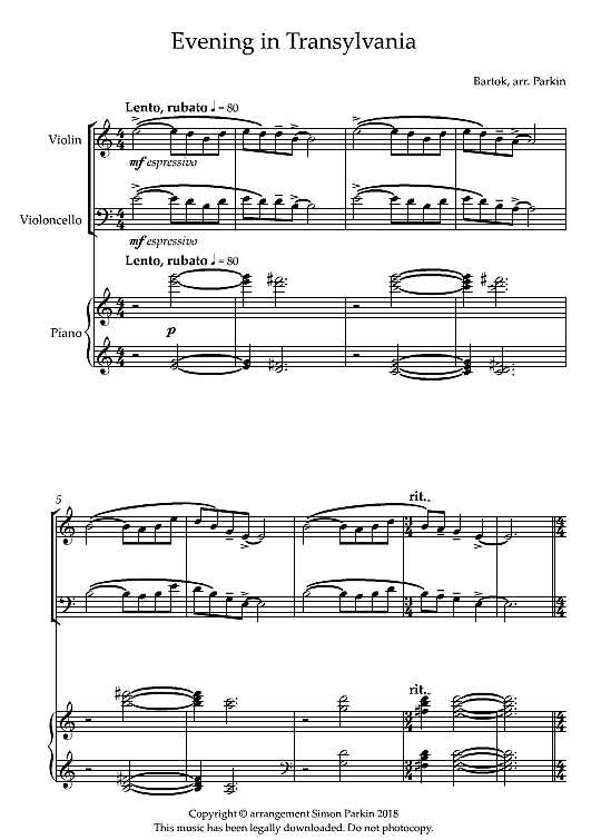 evening in transylvania (from '10 easy pieces') trio klavier & 2 st. bela bartok