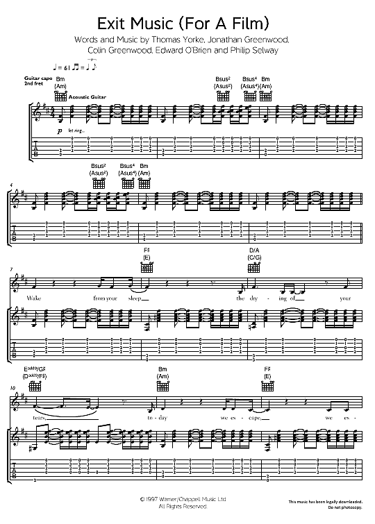 Exit Music For A Film Gitarre TAB PDF Noten von Radiohead in H Moll fbd32528