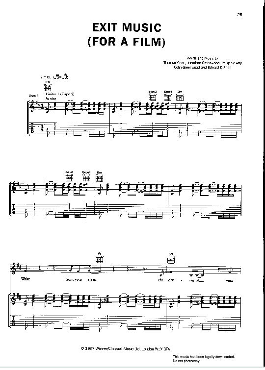 Exit Music For A Film Gitarre TAB PDF Noten von Radiohead in H Moll fbd27662