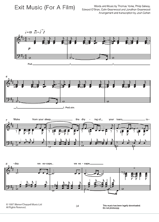 Exit Music For A Film Klavier Solo PDF Noten von Josh Cohen in H Moll fbd38659