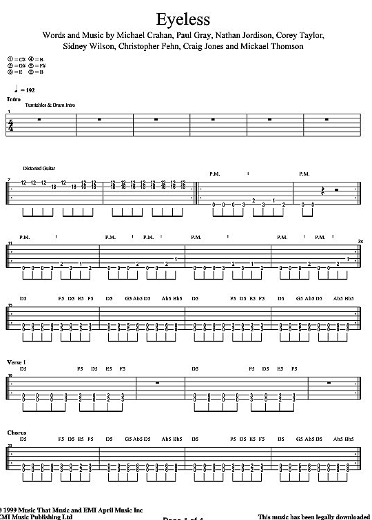 Eyeless Gitarre TAB PDF Noten von Slipknot in fbd11048