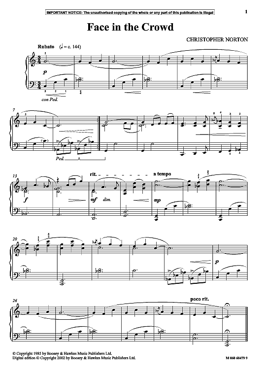 Face in the Crowd Klavier Solo PDF Noten von Christopher Norton in