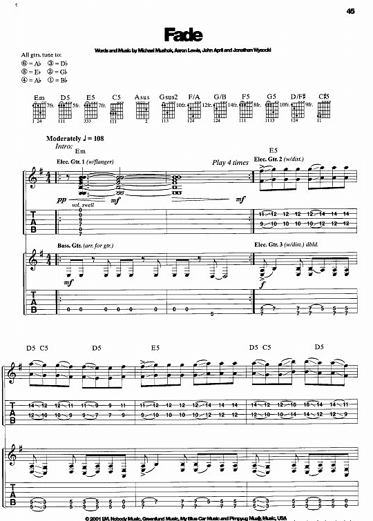Fade Gitarre TAB PDF Noten von Staind in fbd3167