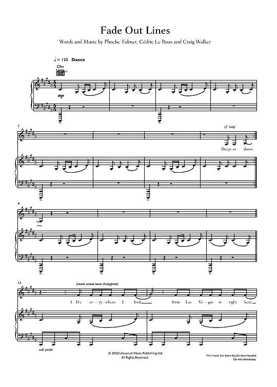 Fade Out Lines Klavier, Gesang & Gitarre PDF Noten von The Avener in fbd25400