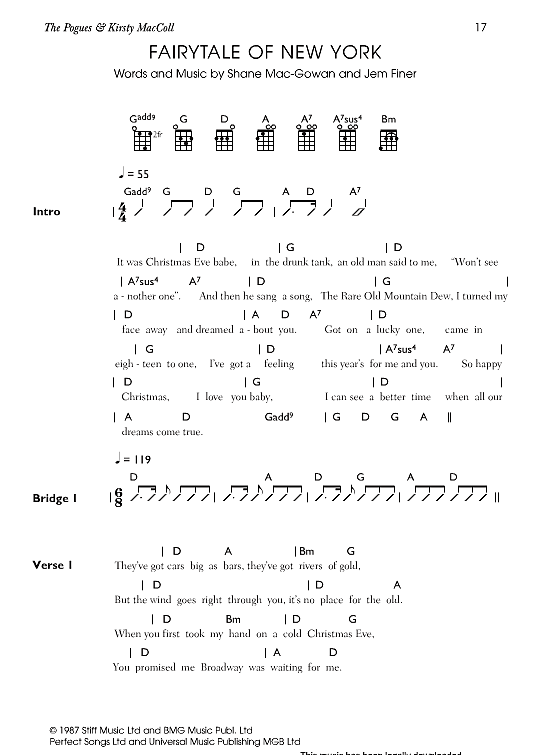 Fairytale Of New York Ukulele Chord Songbook PDF Noten von Kirsty