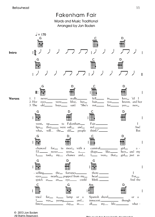 Fakenham Fair Ukulele Chord Songbook PDF Noten von Bellowhead in G