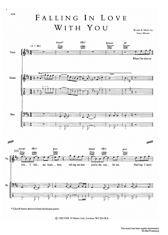 Falling In Love With You übersetzung Deutsch Falling In Love With You Gitarre TAB - PDF Noten von Gary Moore in D