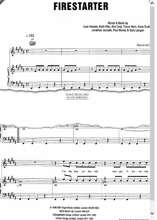 Firestarter Klavier, Gesang & Gitarre PDF Noten von The Prodigy in H