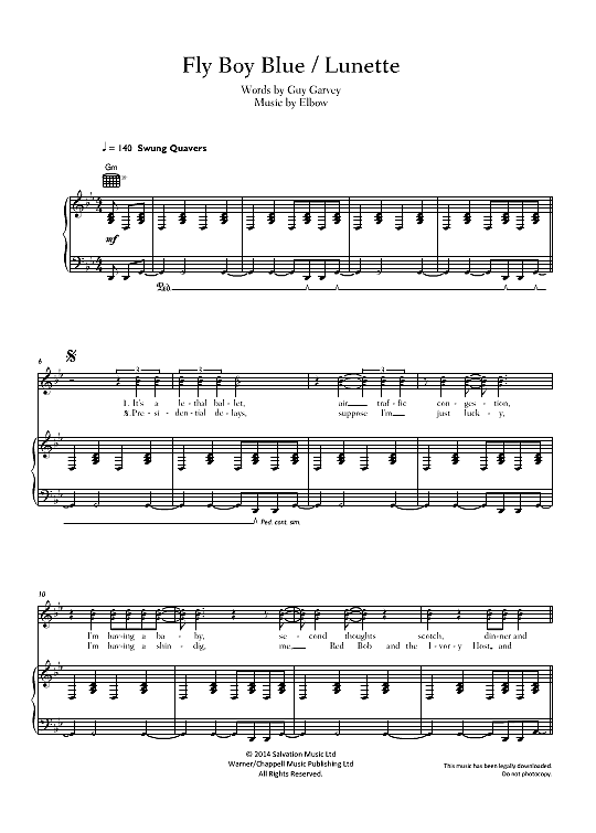 Fly Boy Blue / Klavier, Gesang & Gitarre PDF Noten von Elbow