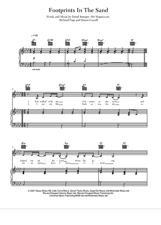 Footprints In The Sand Klavier, Gesang & Gitarre PDF Noten von Leona Lewis in fbd23345