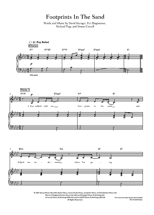 Footprints In The Sand Klavier & Gesang PDF Noten von Leona Lewis in