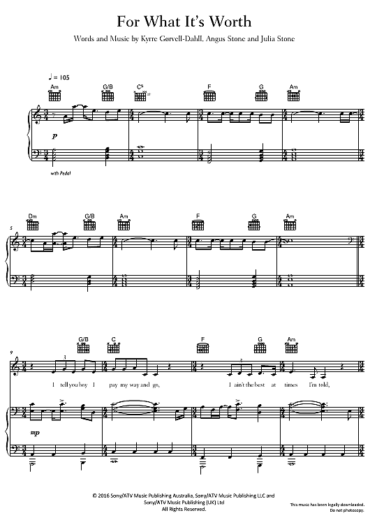 For What It s Worth Klavier, Gesang & Gitarre PDF Noten von Kygo in
