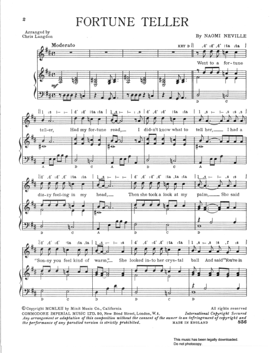 Fortune Teller Klavier, Gesang & Gitarre PDF Noten von Benny Spellman