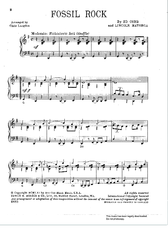 Fossil Rock Klavier Solo PDF Noten von The Piltdown Men in G Dur